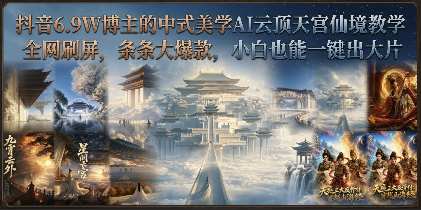 抖音6.9W博主的中式美学AI云顶天宫仙境教学，全网刷屏，条条大爆款，小白也能一键出大片-皮皮网创