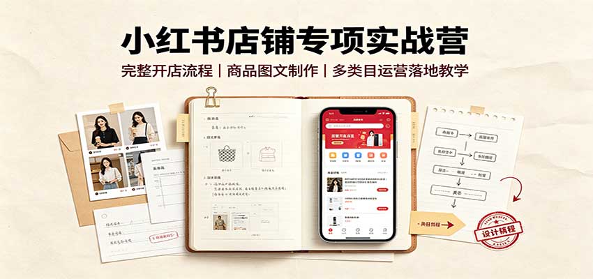小红书店铺专项实战营:完整开店流程,商品图文制作,多类目运营落地教学-皮皮网创