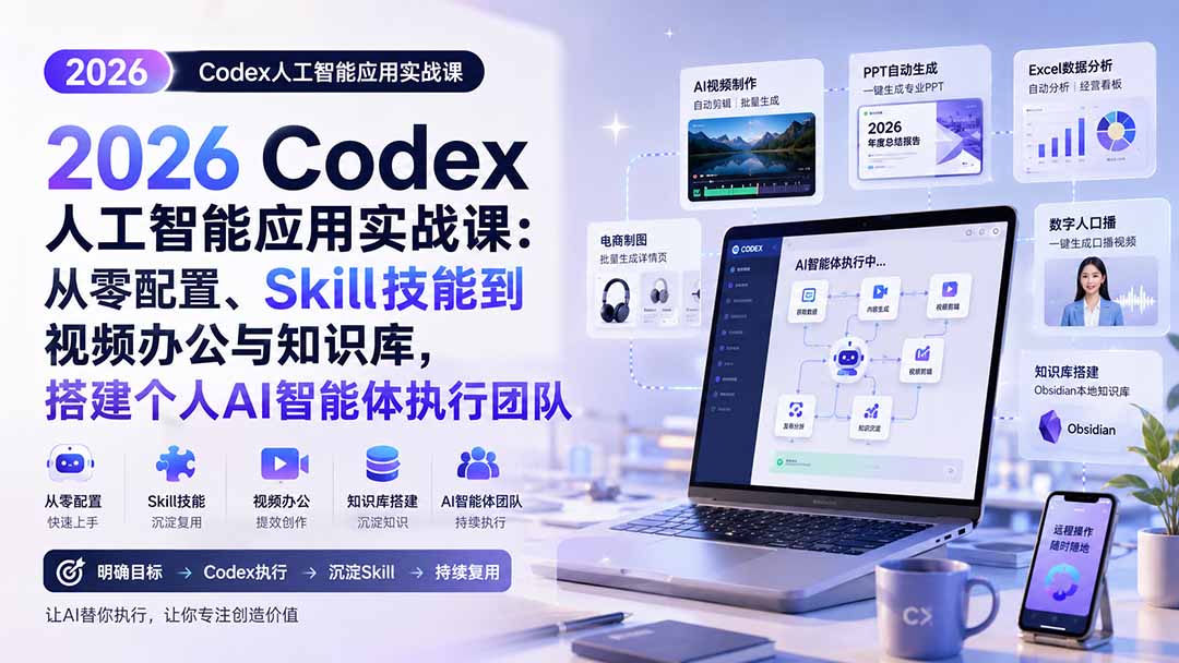 2026 Codex人工智能应用实战课：从零配置、Skill技能到视频办公与知识库，搭建个人AI智能体执行团队-皮皮网创