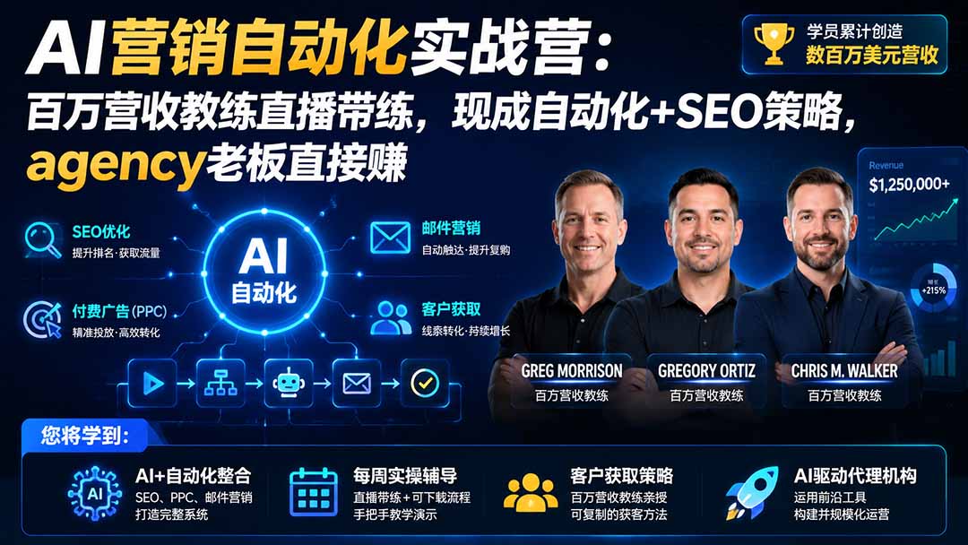 AI营销自动化实战营:百万营收教练直播带练,现成自动化+SEO策略,agency老板直接赚【原创双语字幕】-皮皮网创