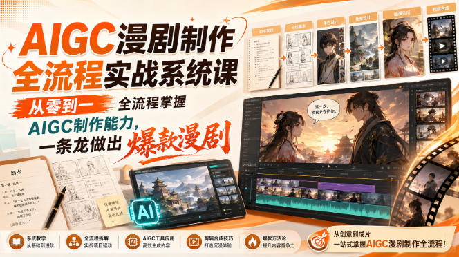 AIGC漫剧制作全流程实战系统课,从零到一全流程掌握AIGC制作能力,一条龙做出爆款漫剧-皮皮网创