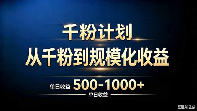 抖音千粉账号计划，从千粉到规模化收益 500-1000+单日收益-皮皮网创