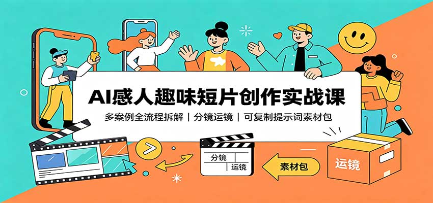 AI感人趣味短片创作实战课:多案例全流程拆解,分镜运镜,可复制提示词素材包-皮皮网创