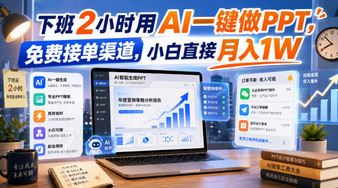 下班2小时用AI一键做PPT，免费接单渠道，小白直接月入1W【揭秘】-皮皮网创