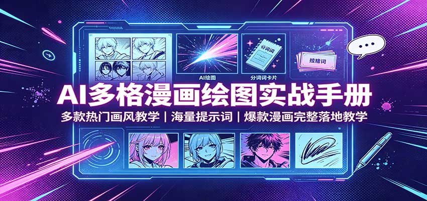 AI多格漫画绘图实战手册:多款热门画风教学,海量提示词,爆款漫画完整落地教学-皮皮网创