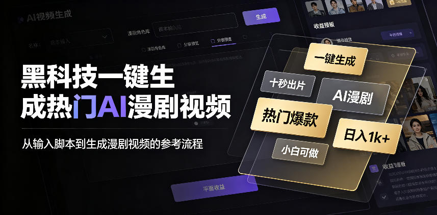 黑科技一键生成热门AI漫剧视频,十秒钟即可搞定,小白也能日入1k+【揭秘】-皮皮网创