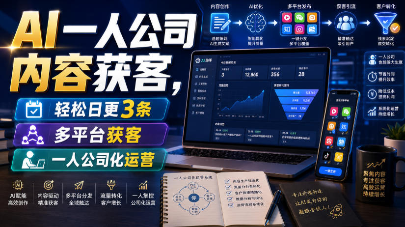 AI一人公司内容获客，轻松日更3条，多平台获客，一人公司化运营(更新0827)-皮皮网创