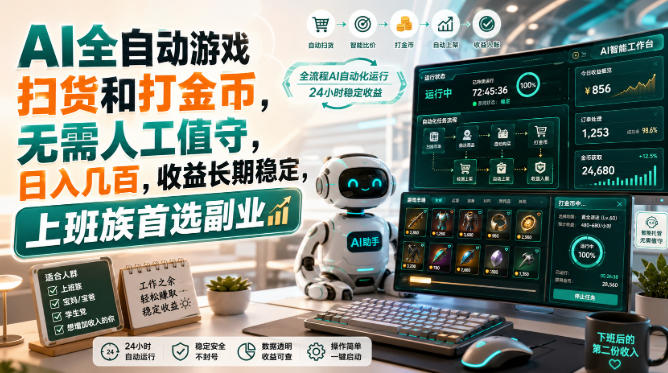 AI全自动游戏皮肤扫货和打金币,日入几百,内部方法大揭秘,0门槛!-皮皮网创