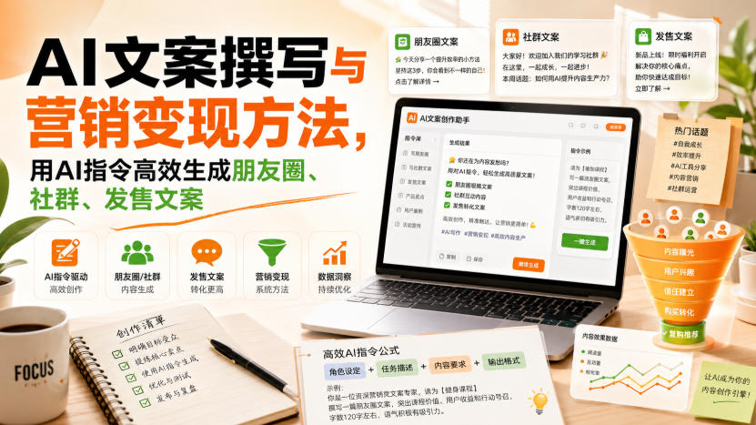 AI文案撰写与营销变现方法,用AI指令高效生成朋友圈、社群、发售文案-皮皮网创