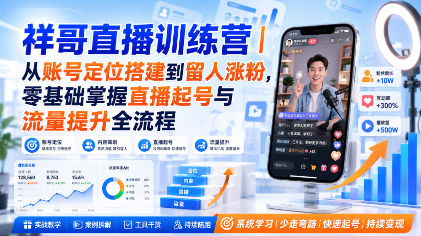 祥哥直播训练营|从账号定位搭建到留人涨粉,零基础掌握直播起号与流量提升全流程-皮皮网创