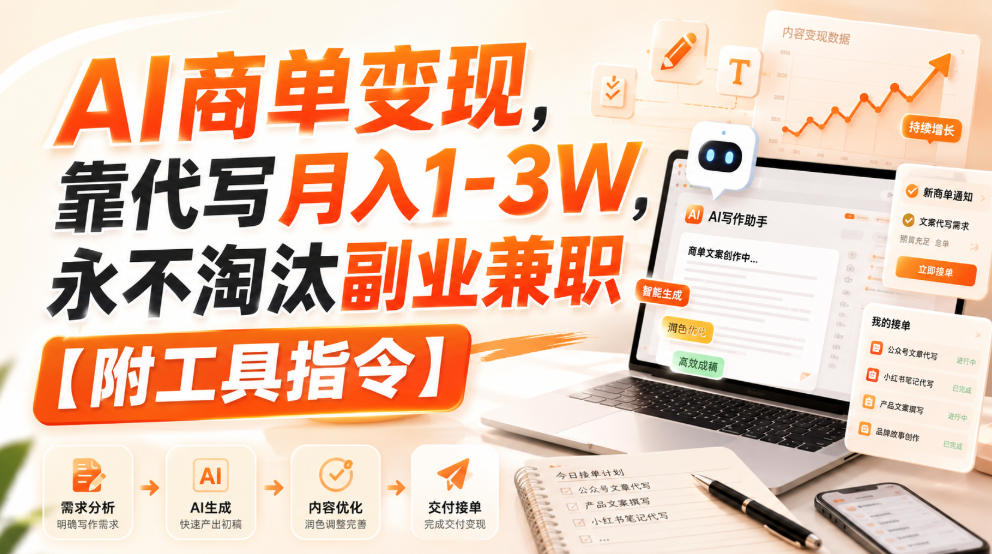 AI商单变现,靠代写月入1-3W,永不淘汰副业兼职【附工具指令】【揭秘】-皮皮网创