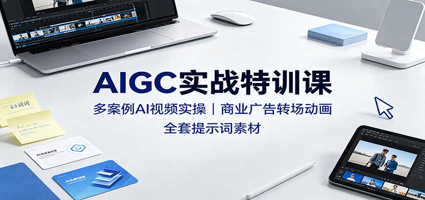 AIGC实战特训课:多案例AI视频实操,商业广告转场动画,全套提示词素材-皮皮网创