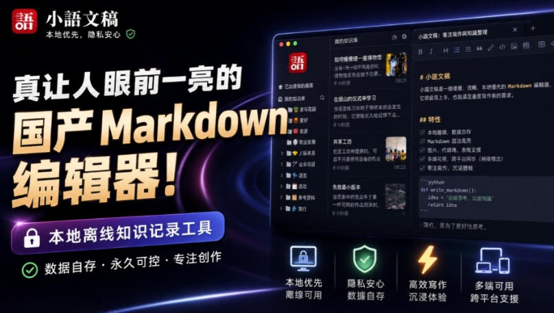 让人眼前一亮的国产Markdown编辑器!本地离线高性能知识记录工具,免费免登录使用小语文稿-皮皮网创
