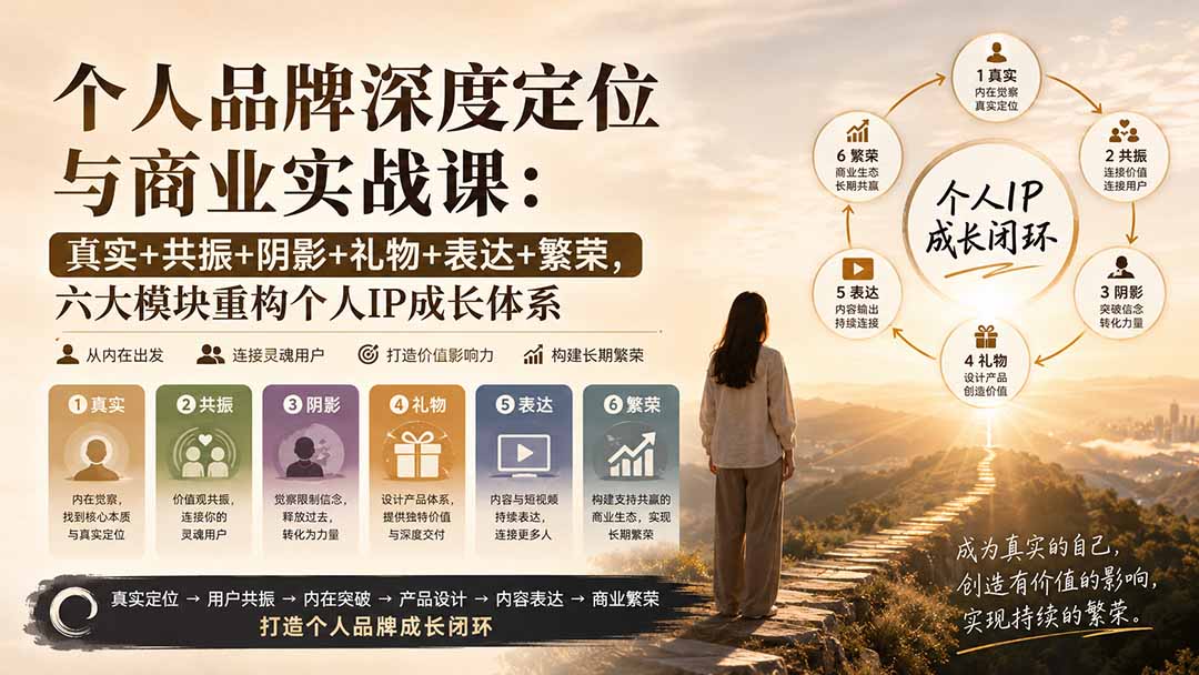 个人品牌深度定位与商业实战课:真实+共振+阴影+礼物+表达+繁荣,六大模块重构个人IP成长体系-皮皮网创