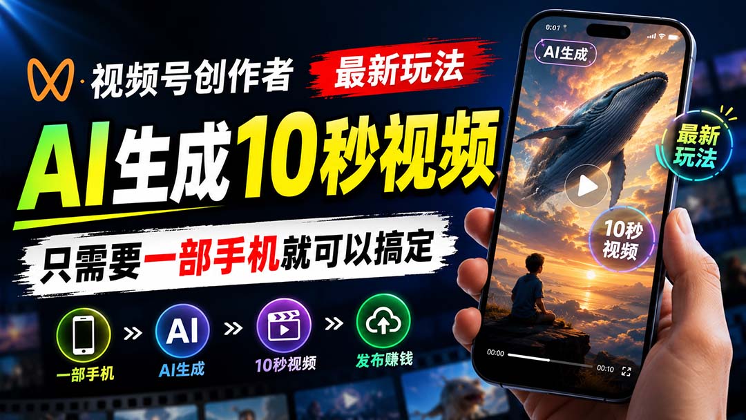 视频号创作者最新玩法,AI生成10秒视频,只需要一部手机就可以搞定-皮皮网创