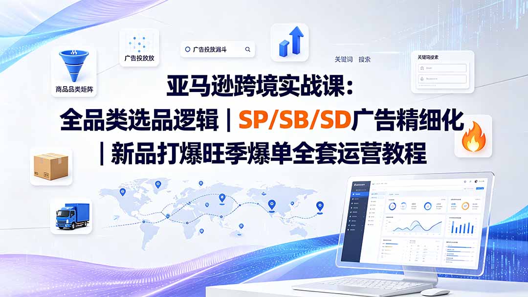 亚马逊跨境实战课-更新8月：全品类选品逻辑｜SP/SB/SD广告精细化｜新品打爆旺季爆单全套运营教程-皮皮网创
