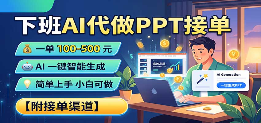 下班AI代做PPT接单，一单100-500，AI一键生成，小白也能做，附接单渠道-皮皮网创