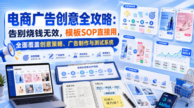 电商广告创意全攻略：告别烧钱无效，模板SOP直接用，全面覆盖创意策略、广告制作与测试系统【原创双语字幕】-皮皮网创