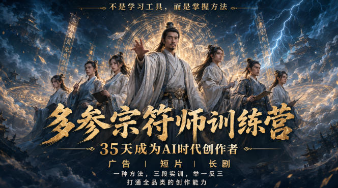 多参宗符师训练营,35天成为AI时代创作者,广告|短片|长剧,一种方法,三段实训,举一反三,打通全品类的创作能力-皮皮网创