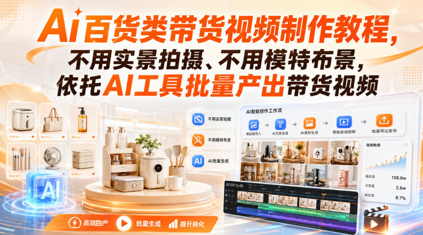 Ai百货类带货视频制作教程，不用实景拍摄、不用模特布景，依托AI工具批量产出带货视频-皮皮网创