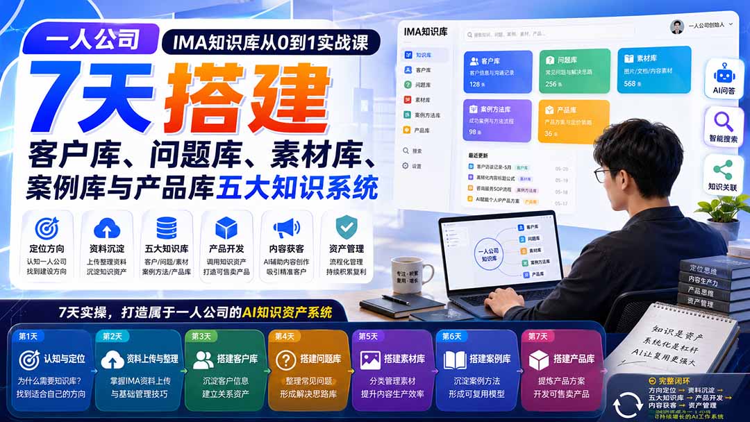 一人公司IMA知识库从0到1实战课:7天搭建客户库、问题库、素材库、案例库与产品库五大知识系统-皮皮网创