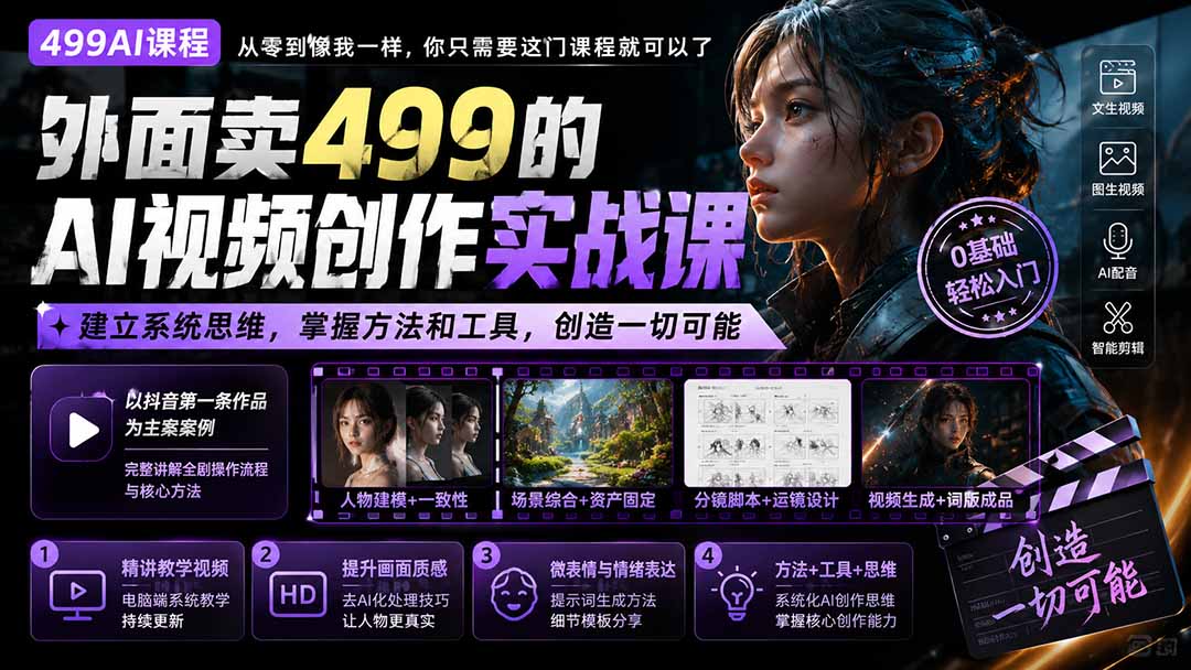 外面卖499的AI视频创作实战课：建立系统思维，掌握方法和工具，创造一切可能。-皮皮网创
