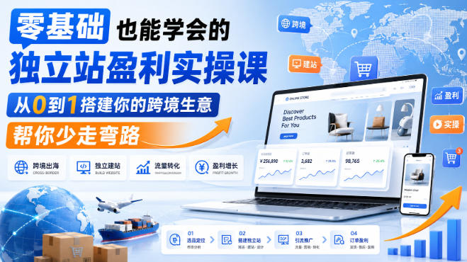 零基础也能学会的独立站盈利实操课，从0到1搭建你的跨境生意，帮你少走弯路-皮皮网创
