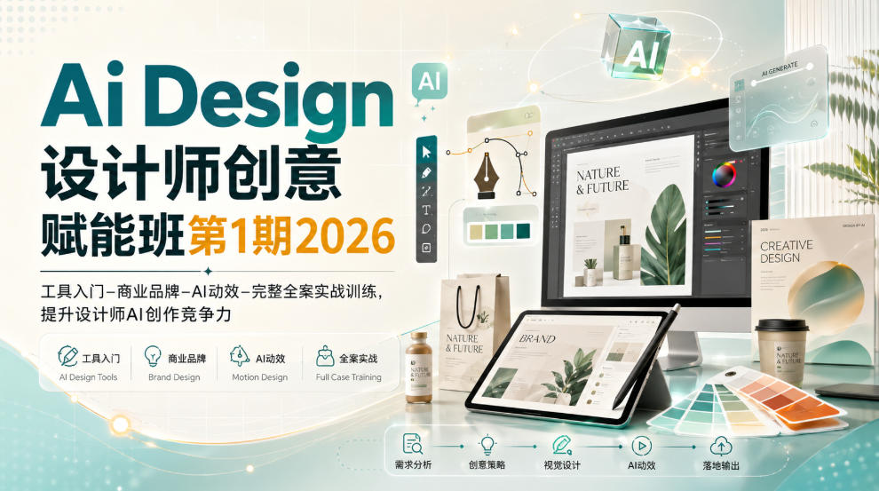 Ai Design设计师创意赋能班第1期2026｜工具入门‑商业品牌‑AI动效‑完整全案实战训练，提升设计师AI创作竞争力-皮皮网创