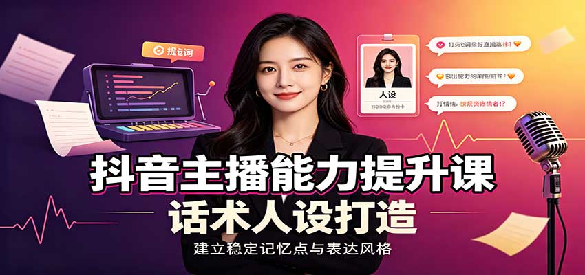 抖音主播能力提升课：账号底层逻辑，直播间搭建调试，话术人设打造全套教学-皮皮网创