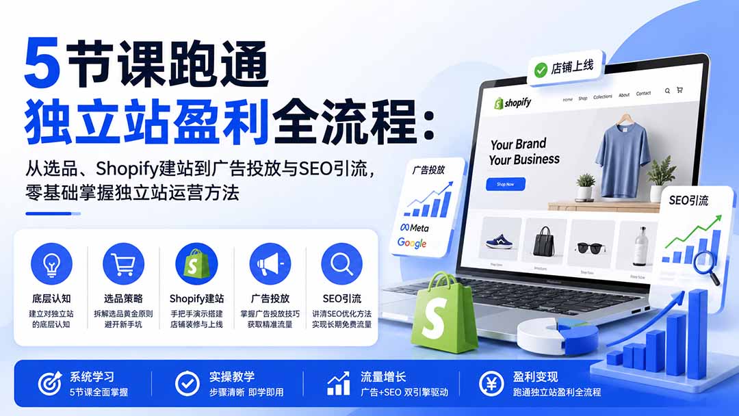 图片[1]-5节课跑通独立站盈利全流程：从选品、Shopify建站到广告投放与SEO引流，零基础掌握独立站运营方法-皮皮网创
