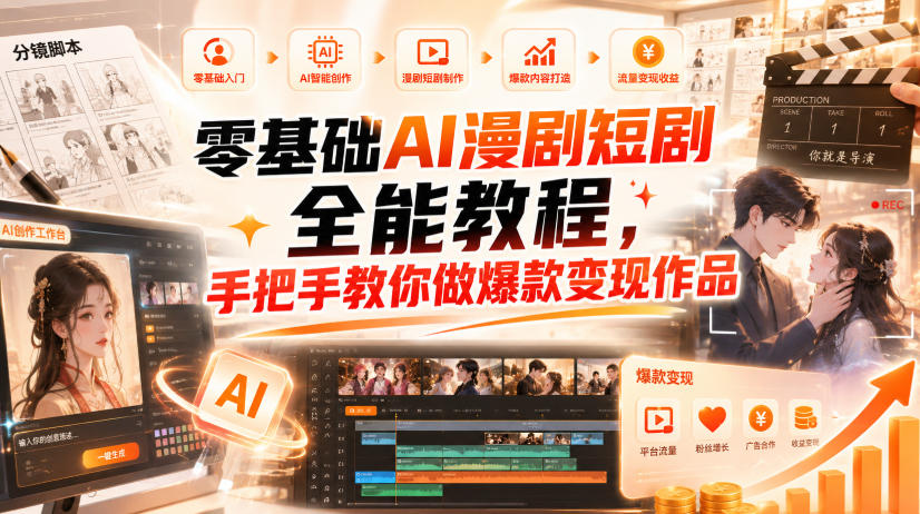 零基础AI漫剧短剧全能教程,从AI智能体搭建、文案脚本分镜、多平台AI生视频、剪映精修,覆盖全题材创作,手把手教你做爆款变现作品-皮皮网创