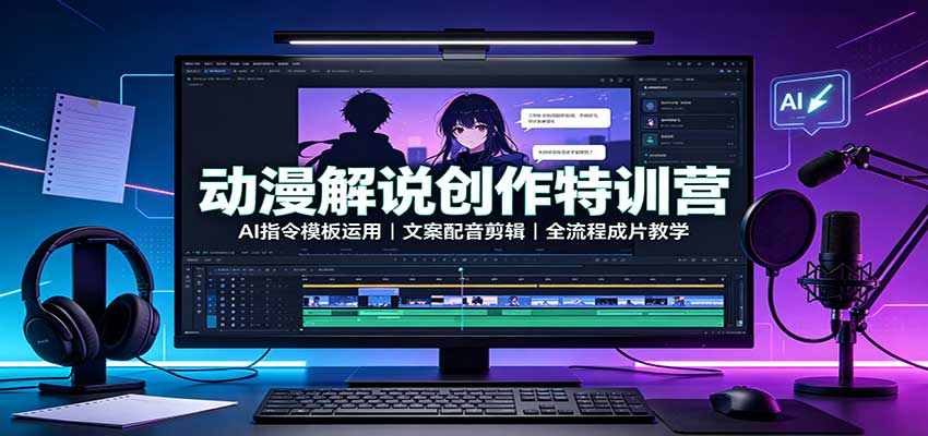 动漫解说创作特训营：AI指令模板运用，文案配音剪辑，全流程成片教学-皮皮网创