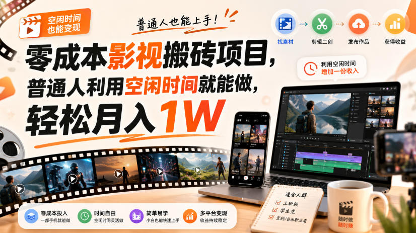 零门槛影视搬砖项目,月入万元,玩法稳定普通人可落地的长期副业!-皮皮网创