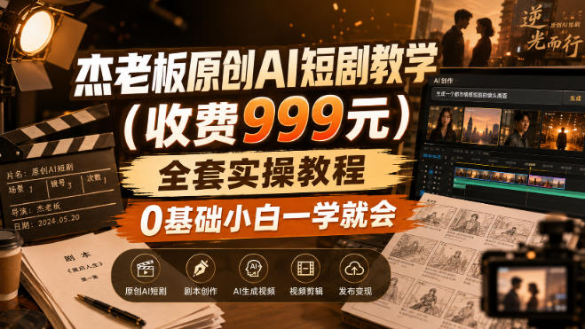 杰老板原创AI短剧教学(收费999元),全套实操教程,0基础小白一学就会,非搬运技术-皮皮网创