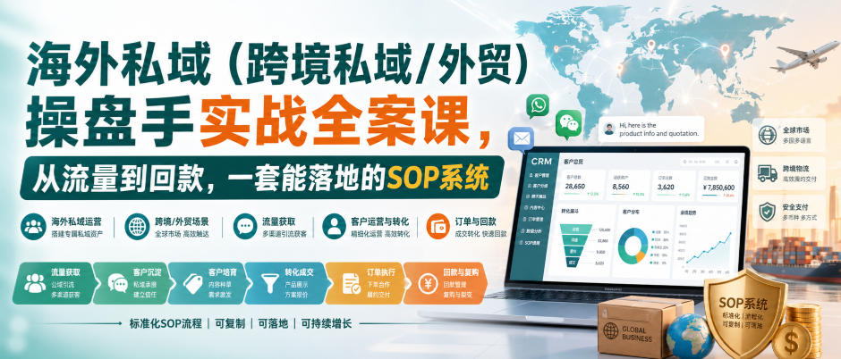 海外私域(跨境私域/外贸)操盘手实战全案课,从流量到回款,一套能落地的SOP系统-皮皮网创
