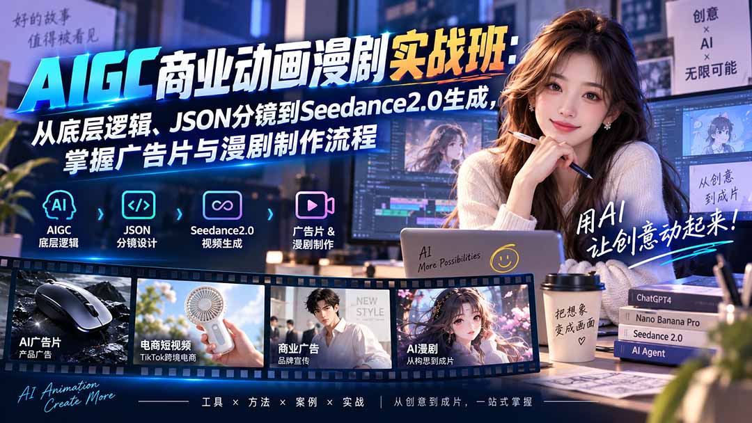 AIGC商业动画漫剧实战班-更新：从底层逻辑、JSON分镜到Seedance2.0生成，掌握广告片与漫剧制作流程-皮皮网创