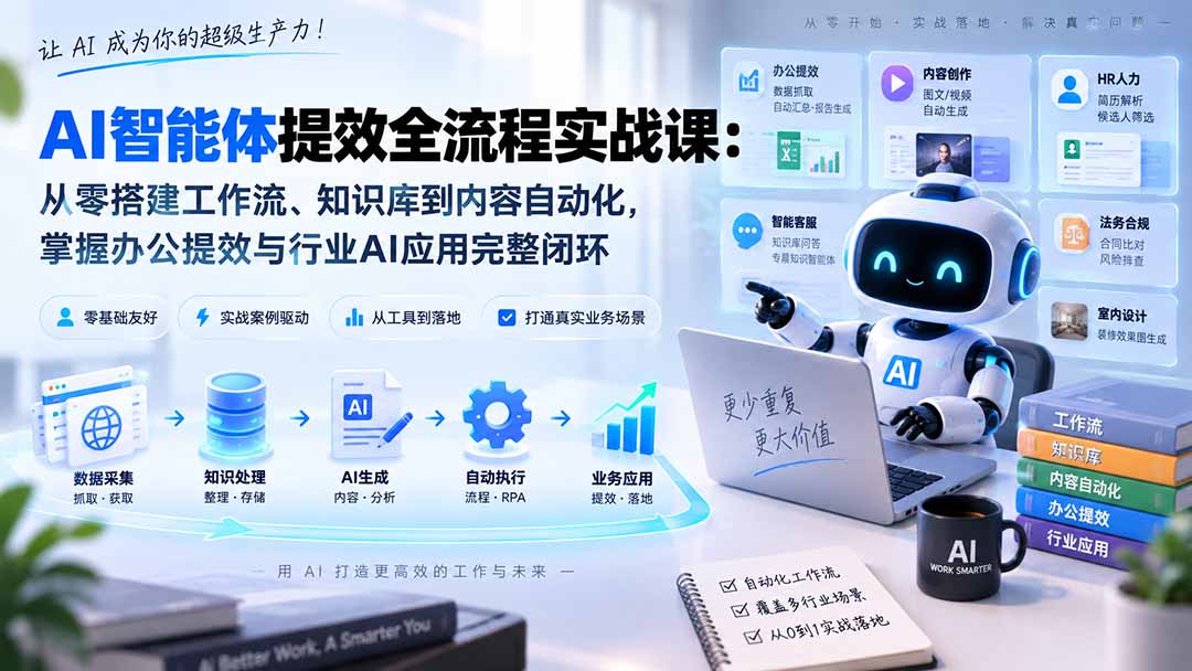 AI智能体提效全流程实战课：从零搭建工作流、知识库到内容自动化，掌握办公提效与行业AI应用完整闭环-皮皮网创