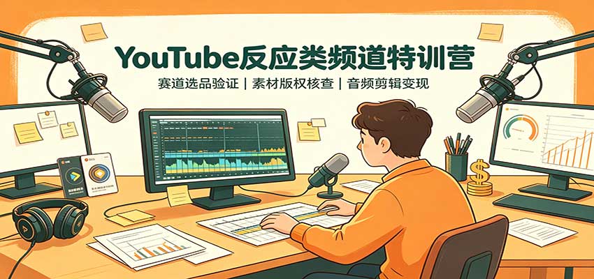 YouTube反应类频道特训营:赛道选品验证,素材版权核查,音频剪辑变现-皮皮网创
