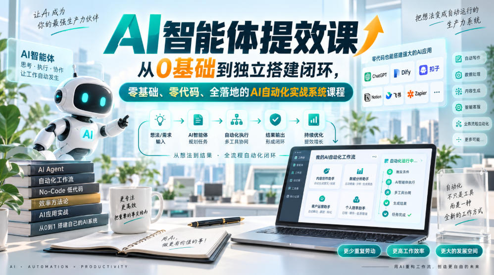 AI智能体提效课,从0基础到独立搭建闭环,零基础、零代码、全落地的AI自动化实战系统课程-皮皮网创