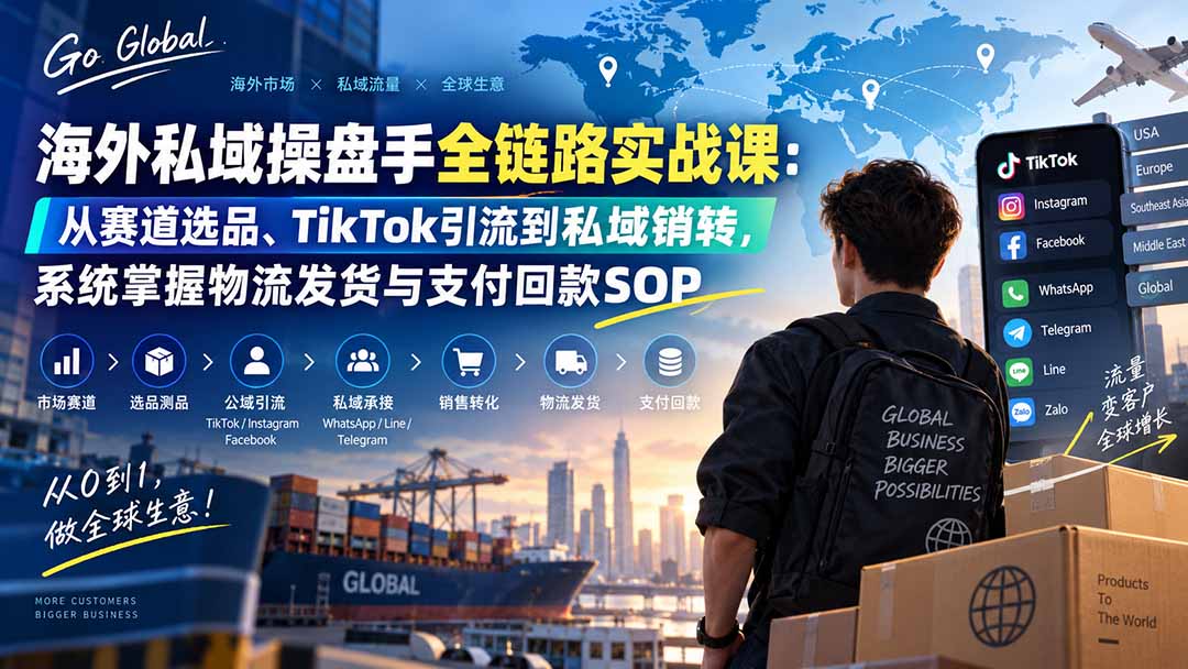 海外私域操盘手全链路实战课:从赛道选品、TikTok引流到私域销转,系统掌握物流发货与支付回款SOP-皮皮网创