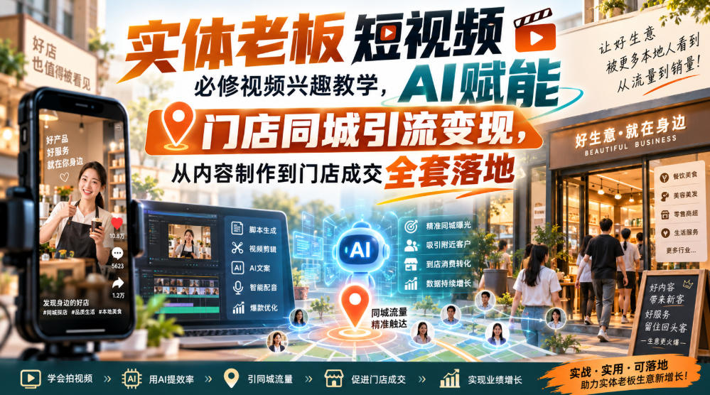 实体老板短视频必修视频兴趣教学，AI赋能门店同城引流变现，AI+短视频+直播打爆实体客流量-皮皮网创