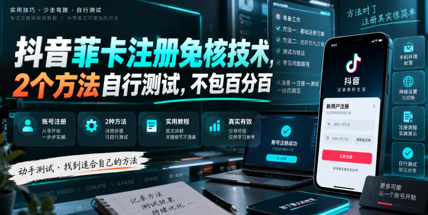 抖音菲卡注册免核技术，2个方法自行测试，不包百分百-皮皮网创