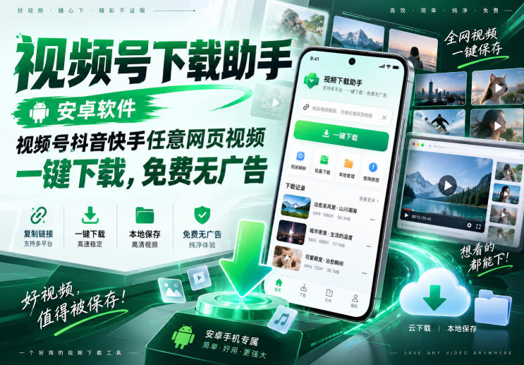 视频号下载助手，安卓软件，视频号抖音快手任意网页视频，一键下载，免费无广告-皮皮网创