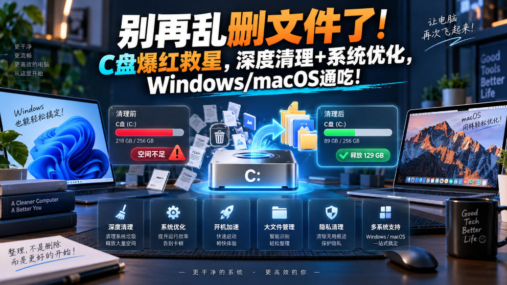 别再乱删文件了！C盘爆红救星，深度清理+系统优化，Windows/macOS通吃！-皮皮网创