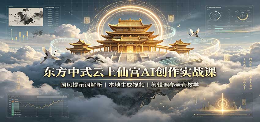 东方中式云上仙宫AI创作实战课:国风提示词解析,本地生成视频,剪辑调参全套教学-皮皮网创