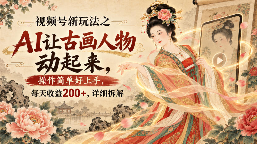 视频号新玩法之AI让古画人物动起来,操作简单好上手,每天收益200+,详细拆解-皮皮网创