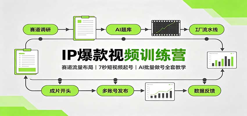 IP爆款视频训练营：赛道流量布局，7秒短视频起号，AI批量做号全套教学-皮皮网创