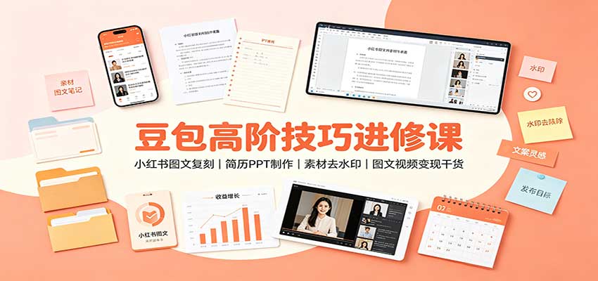 豆包高阶技巧进修课：小红书图文复刻，简历PPT制作，素材去水印，图文视频变现干货-皮皮网创