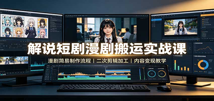 解说短剧漫剧搬运实战课:漫剧简易制作流程,二次剪辑加工,内容变现教学-皮皮网创