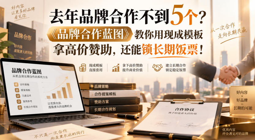 去年品牌合作不到5个?《品牌合作蓝图》教你用现成模板拿高价赞助,还能锁长期饭票!【原创双语字幕】-皮皮网创
